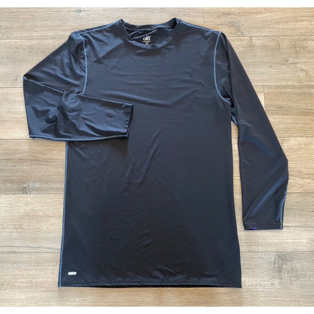 Alo Yoga Mens XXL Long Sleeve Performance Training Top Black Baseball Stitch